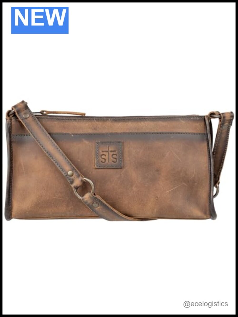 Genuine Full Grain Leather Western Shoulder Bag with Top Zip & Organizer Pockets